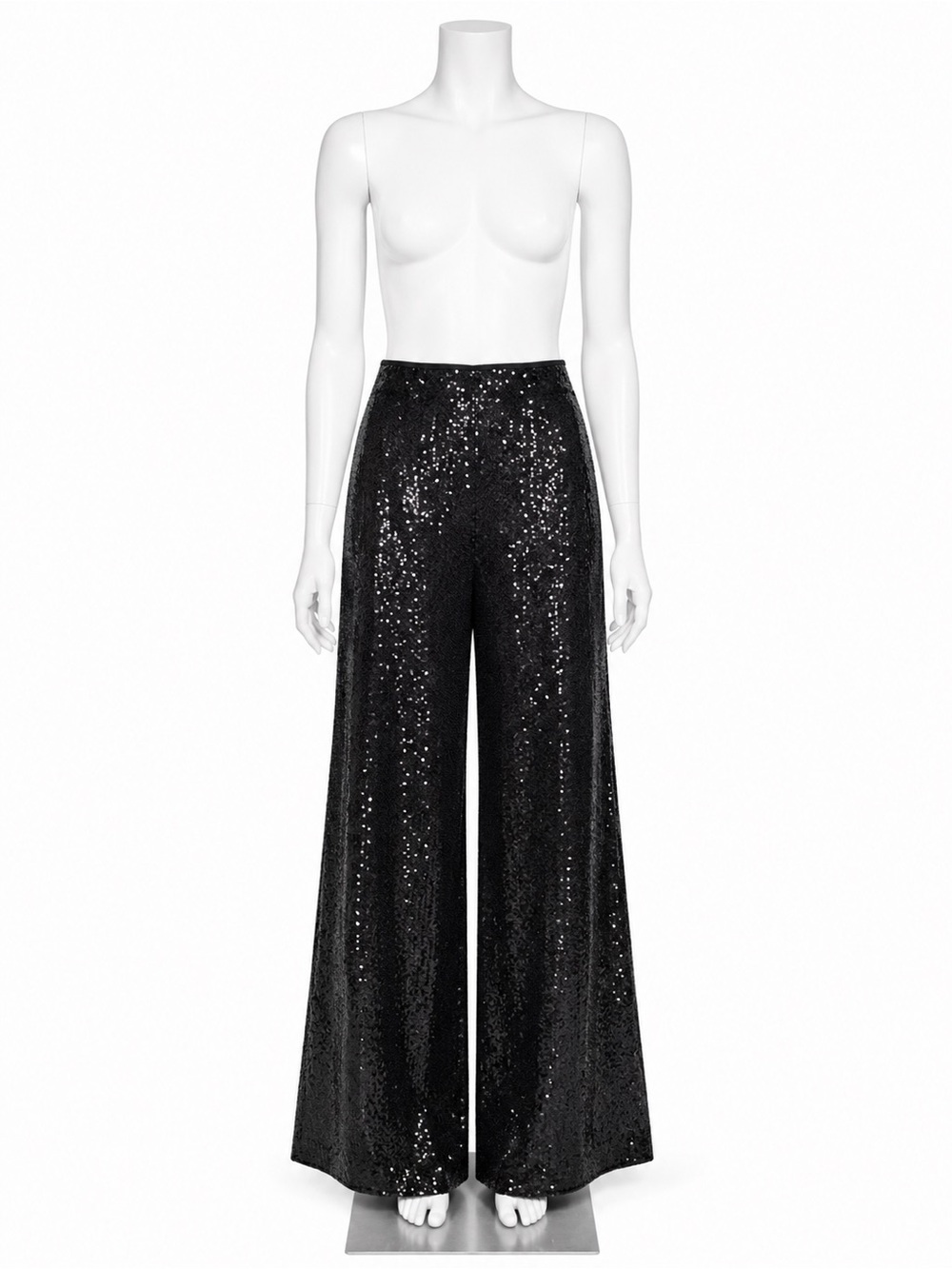 Black Halo Black Sequin Wide-Leg Trousers
